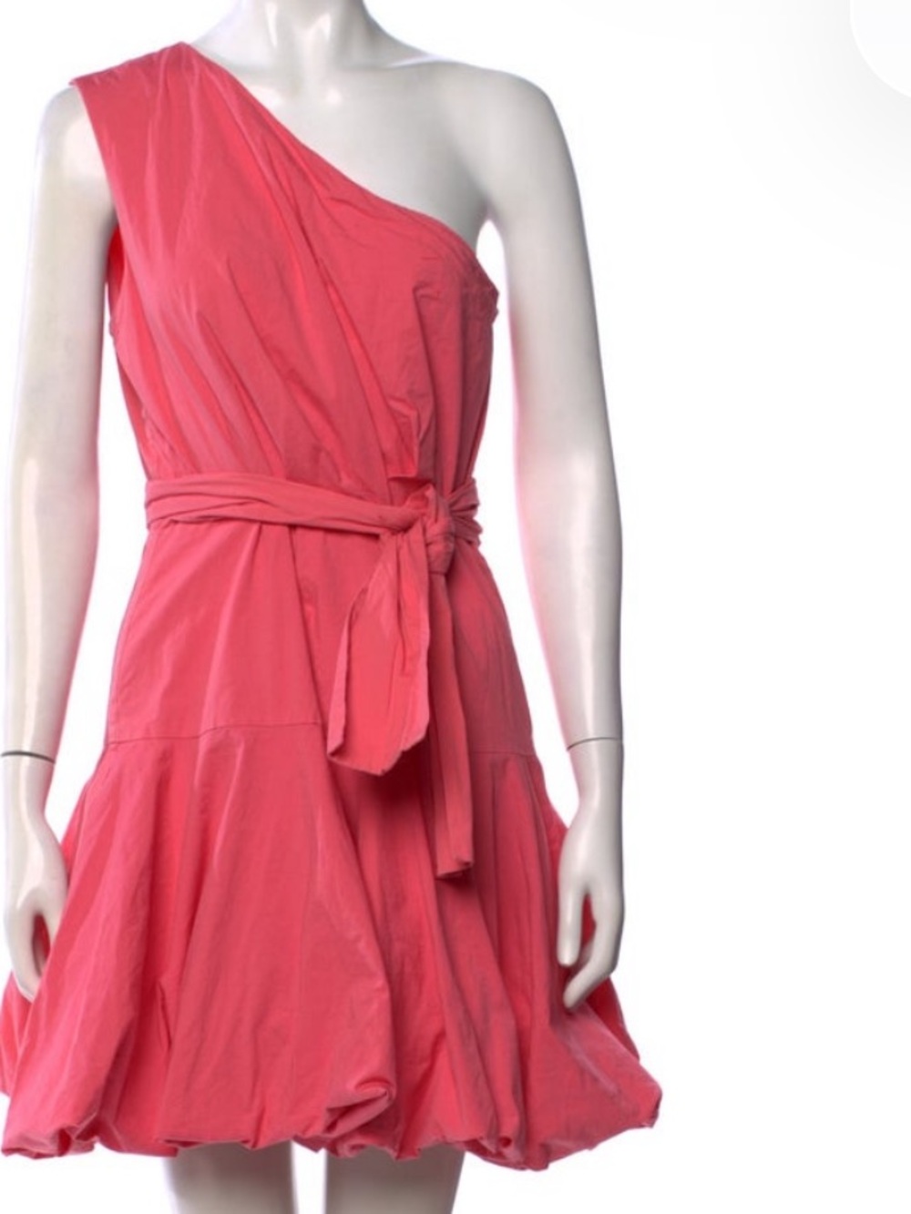 Derek Lam One-Shoulder Bubble Hem Dress in Coral